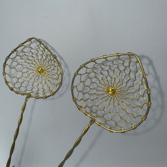 2 NEW Vintage Brass Wire Mesh Strainer Scoops 9x2" STRAINERS Asian Chinese Gold - Picture 8 of 8